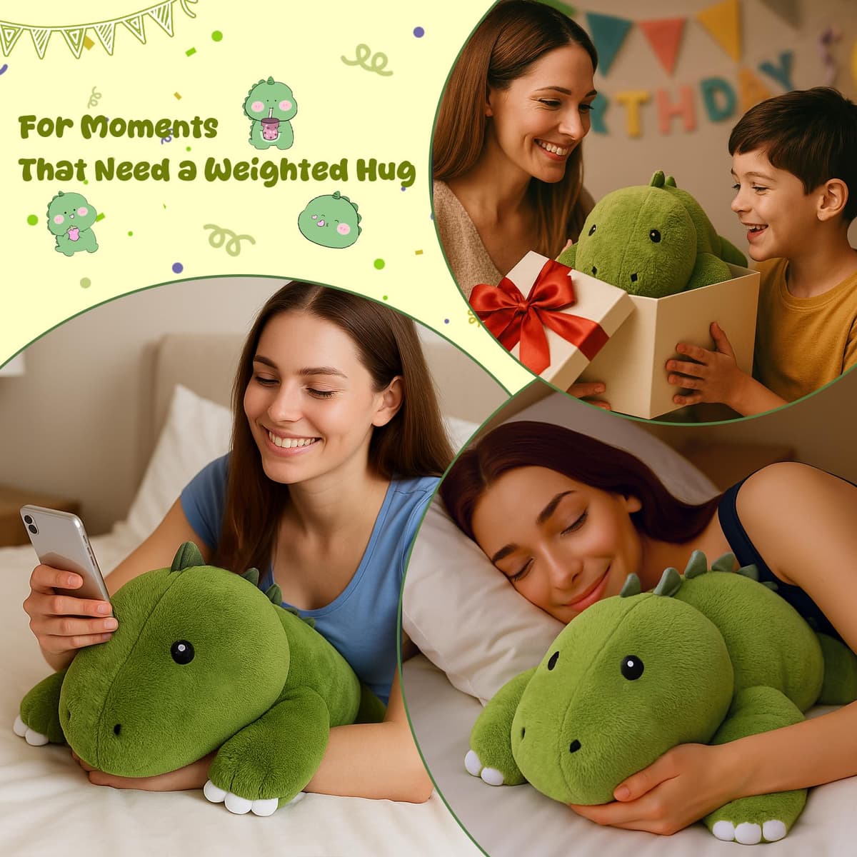 SQEQE Peluche de Dinosaurio con Peso, Peluche de Dinosaurio Suave, con Peso, Bonitos Peluches para niños y Adultos, 25 cm — view 5