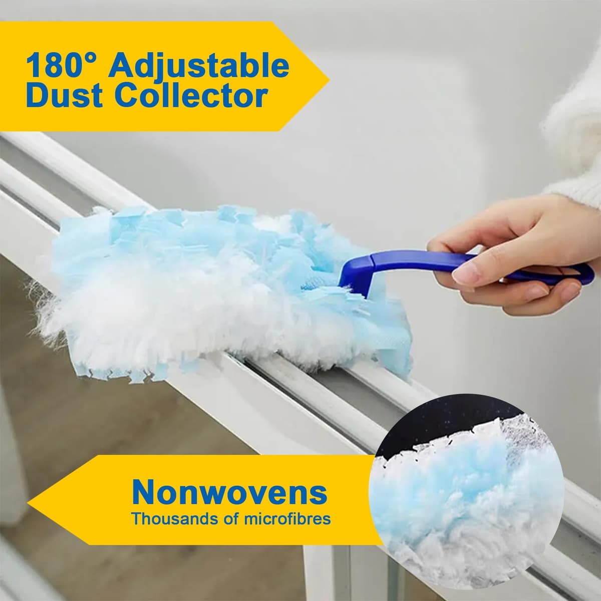 Plumero Atrapapolvo con 30 Recambios Desechables, Plumero Telescópico Extensible (90cm) y Mango Corto, Plumero Plano Antiestático para Polvo Casa, Debajo de Electrodomésticos y Espacios Reducidos — view 5