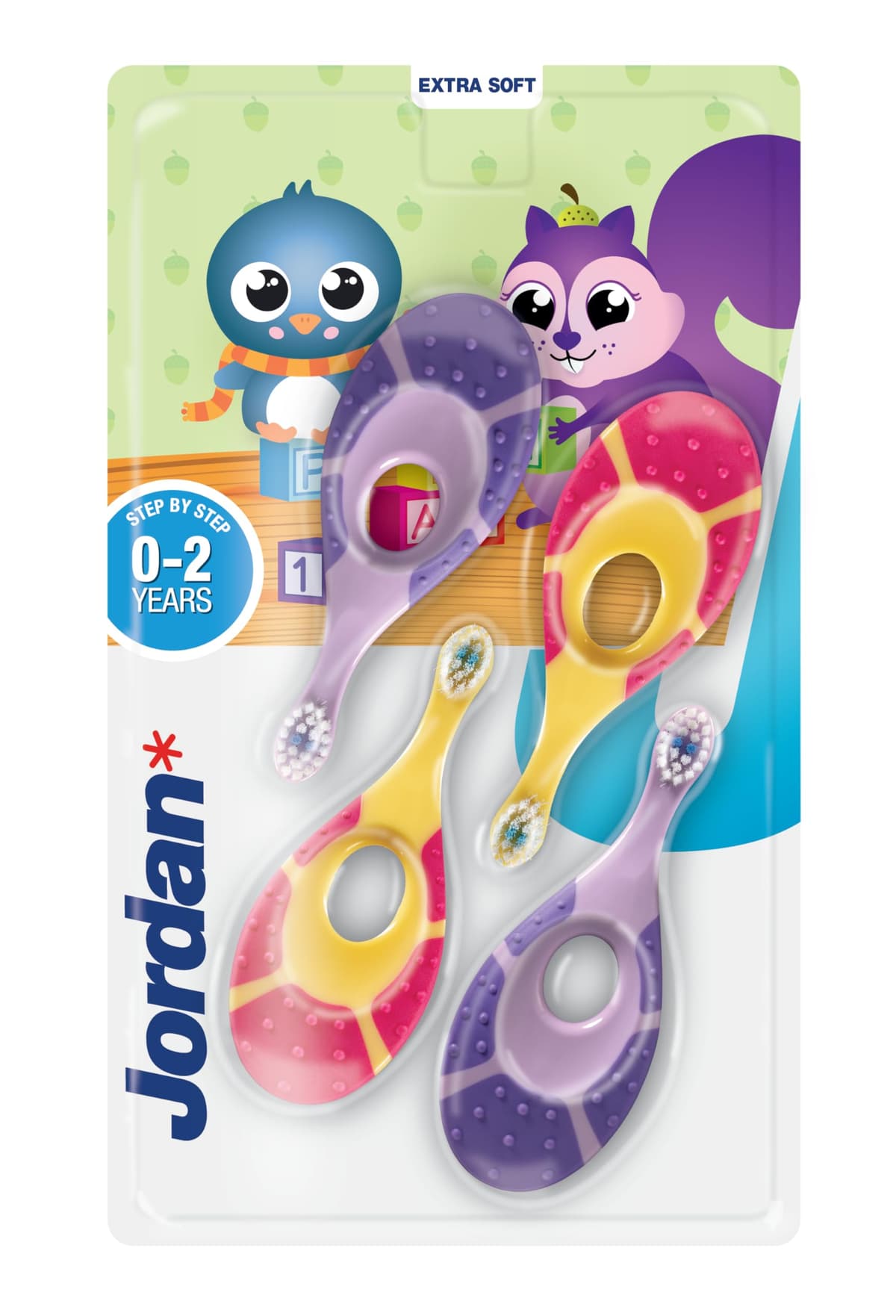 Jordan ® | Step 1 | Cepillo de dientes para bebé 0-2 años | Original con cerdas extra suaves, anillo de mordida suave para encías y fácil agarre | Pack 2 Unidades | Multicolor — view 9