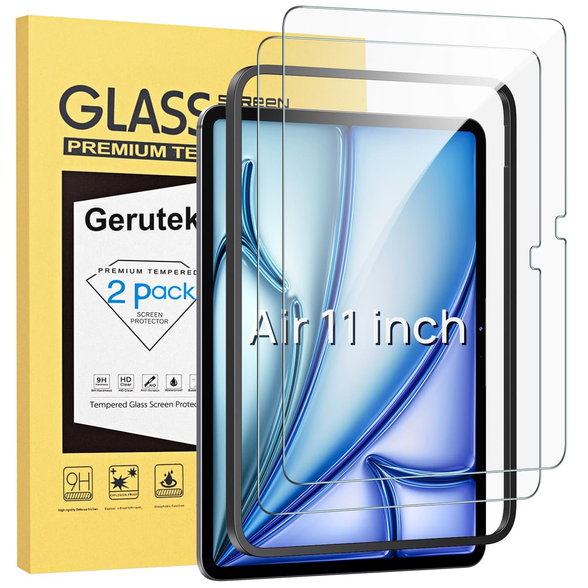 Gerutek [2 Piezas Protector Pantalla para iPad 11ª A16 / iPad 10ª Gen (2025/2022), 11/10,9 Pulgadas, Dureza 9H, HD Transparente, Antiarañazos, Sin burbujas, Antihuellas, Cristal Templado para iPad A16 — view 11