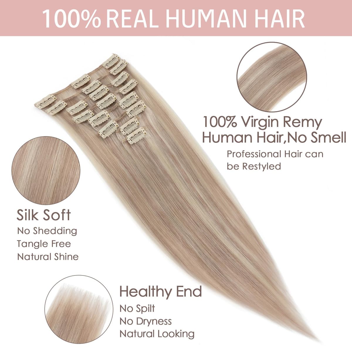Silk-co 10inch Hair Extensions Clip in Hair Extension Human Hair #04 Medium Brown -Basic Thickness-Thin Weft- 8 Pieces Real Remy Straight Hair Extensions[50g] — view 67