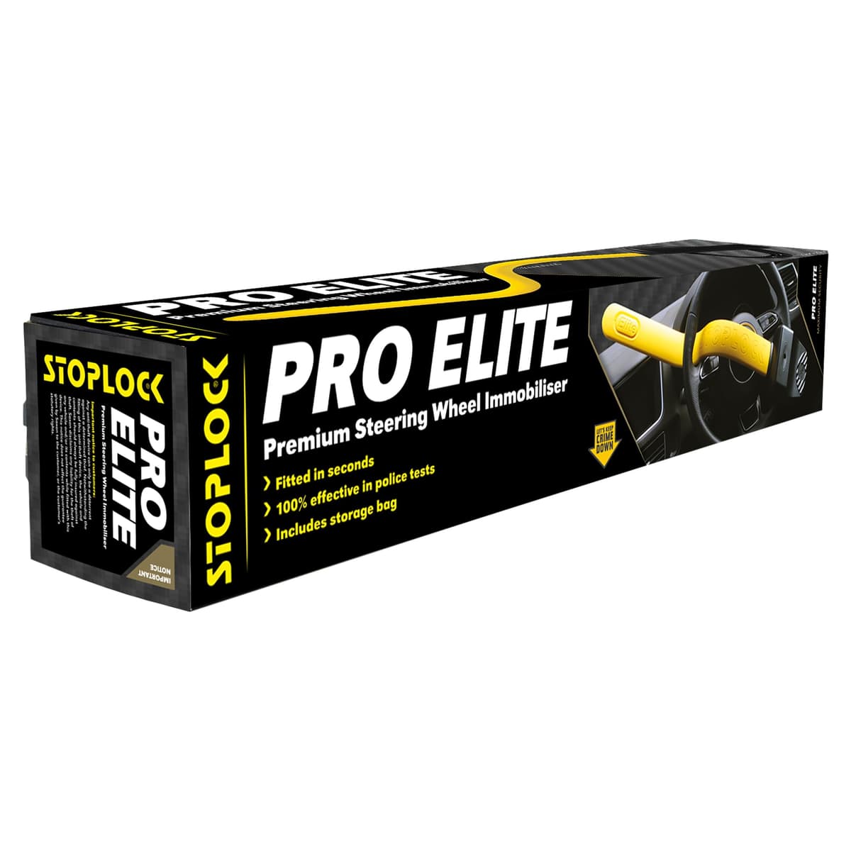 Stoplock Pro Elite Car Steering Wheel Lock HG 150-00 - Safe Secure Heavy Duty Anti-Theft Bar - Universal Fit - Includes 2 Keys and Carry Bag, Black/Yellow, 1 Unit — view 3
