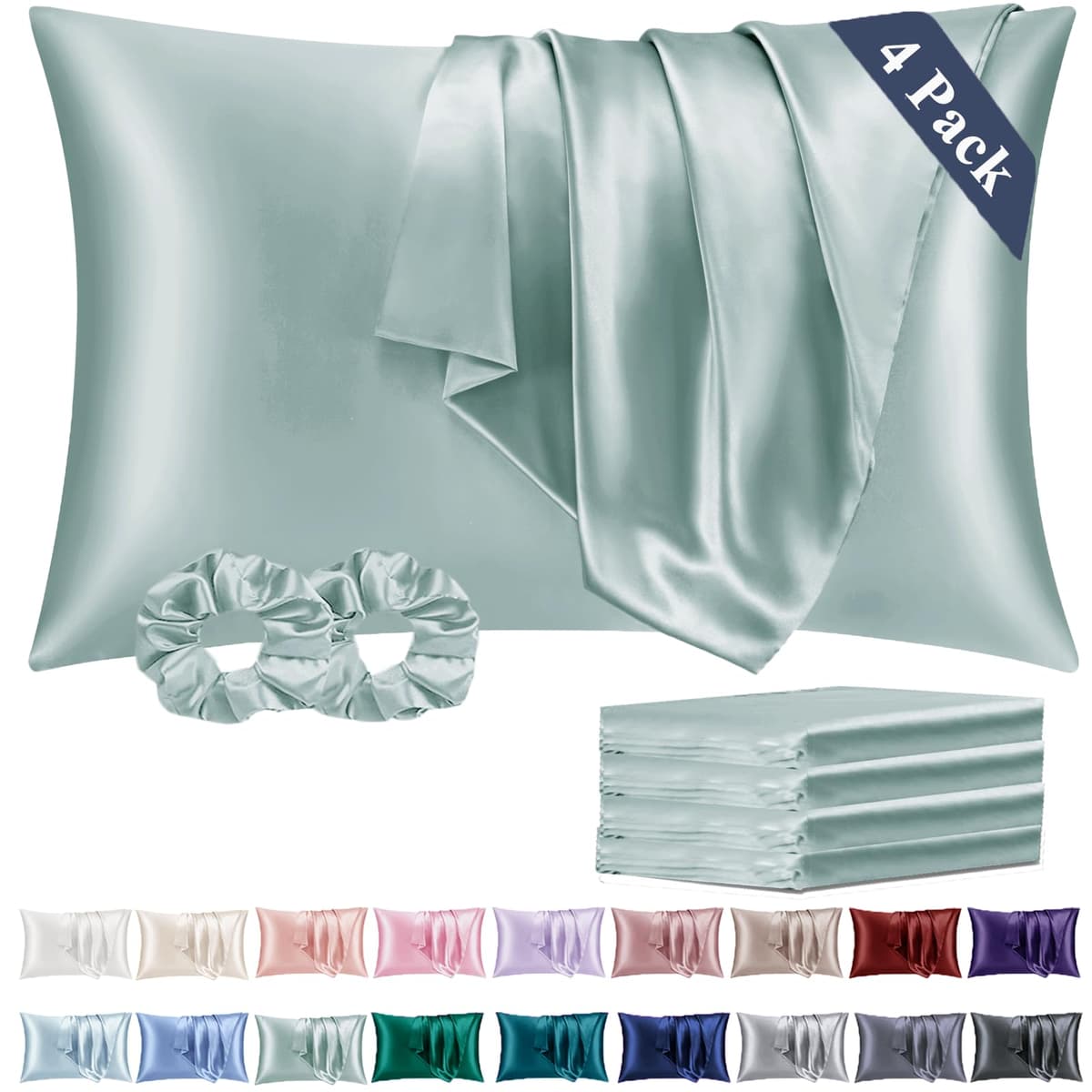 Vielit 2 Pack Satin Pillowcase for Hair and Skin Cooling,Soft as Silk Pillowcase for Hair and Skin,Easier Care than Silk Pillow Case Beige 50x75cm Gifts for Women Envelope & 2 Scrunchies — view 56
