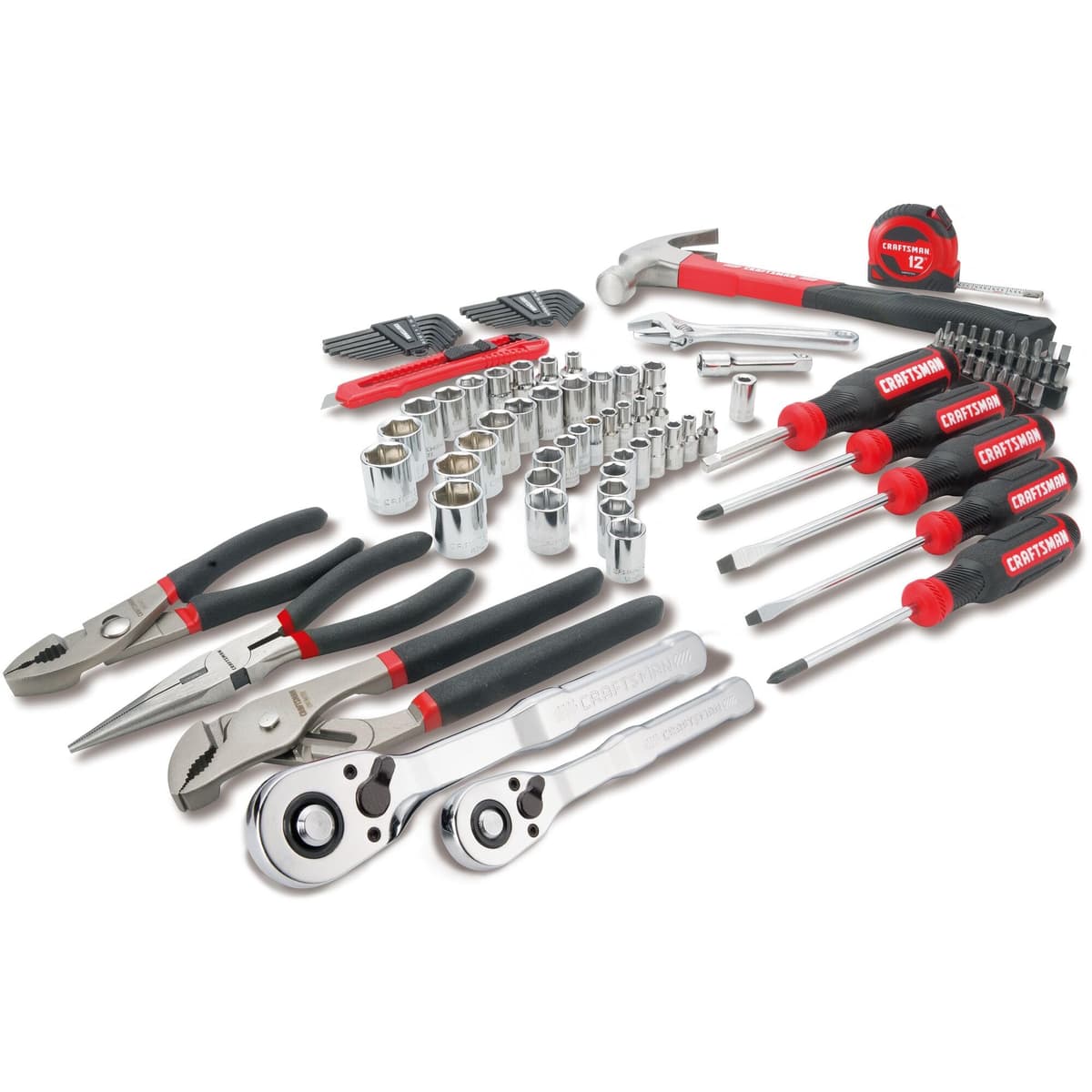 CRAFTSMAN 102-Piece Tool Kit for Home and Car, Durable Hand Tools Set with SAE and Metric Socket Set, Screwdrivers, Wrench, Hammer, Pliers, Knife, Hex Keys, Specialty Bits, Tape Measure (CMMT99449) — view 4