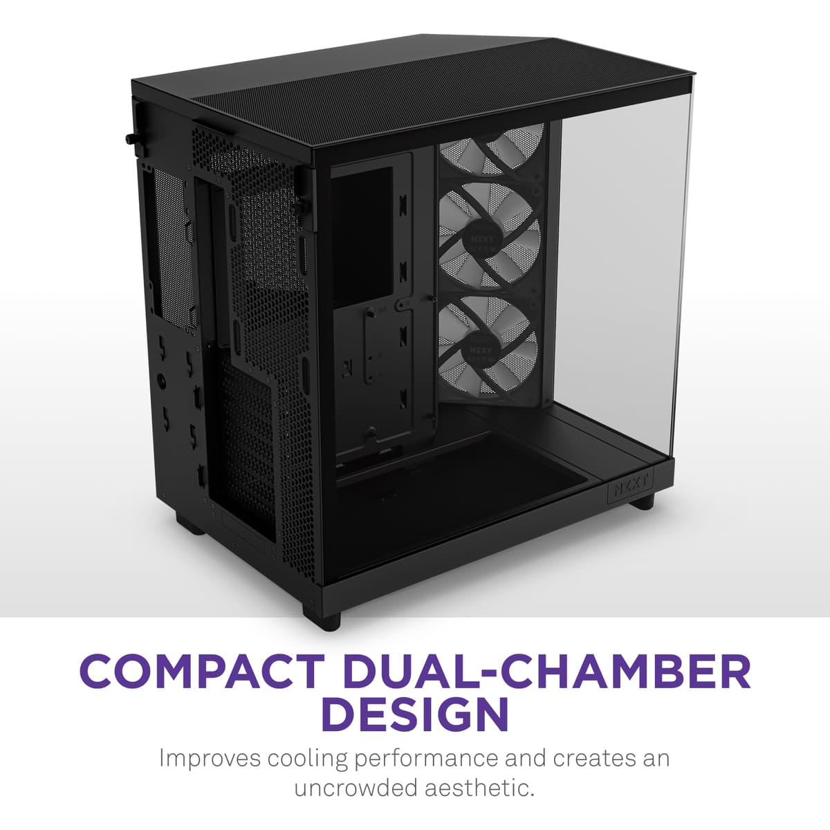 NZXT H6 Flow RGB | CC-H61FB-R1 | Compact Dual-Chamber Mid-Tower Airflow Case | Includes 3 x 120mm RGB Fans | Panoramic Glass Panels | High-Performance Airflow Panels | Cable Management | Black — view 3