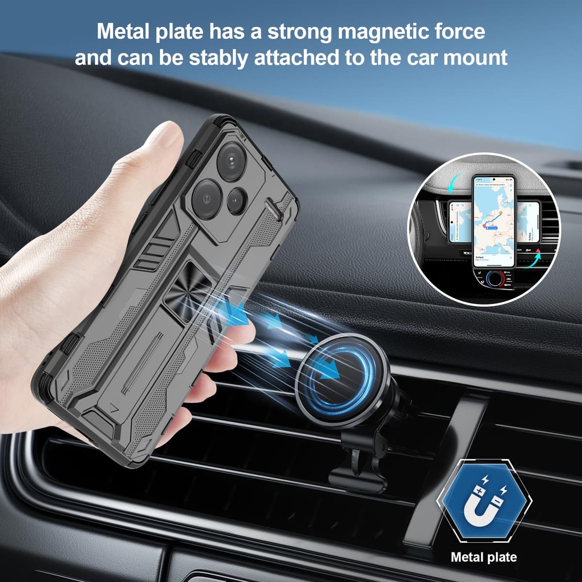 Funda para CMF Phone 2 Pro, Carcasa Antigolpes con Soporte anular metálico, Case Protectora de Grado Militar, Negro — view 1104