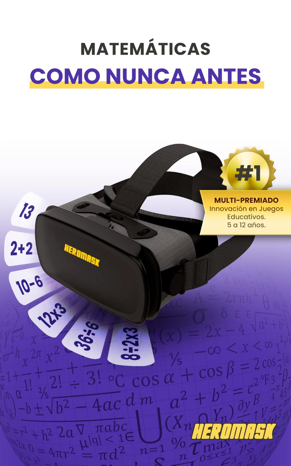 Gafas VR HeroMask + Juegos Matemáticas 5-12 años — El Regalo Educativo Que Hace Que los niños pidan: ¿5 Minutos más? | Tablas de Multiplicar, Sumas, Cálculo Mental y Mucho más | 3D, Realidad Virtual — view 4
