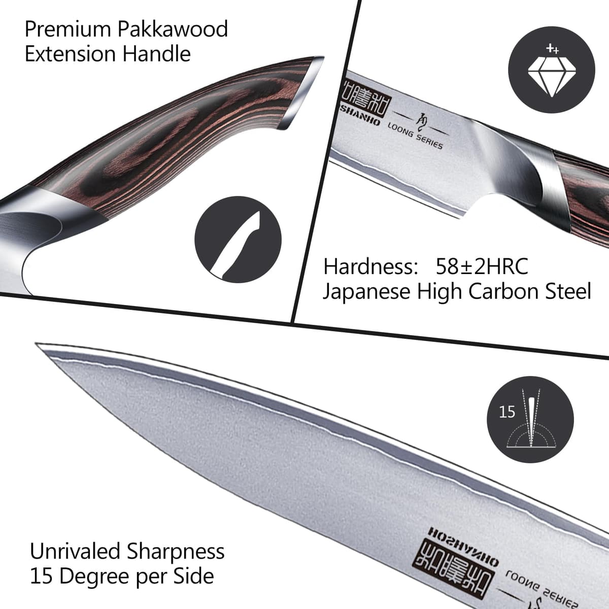 HOSHANHO 6 Inch Kitchen Knife, Ultra Sharp Japanese High Carbon Stainless Steel Chef Knife, Multipurpose Kitchen Utility Knife with Ergonomic Pakkawood Handle — view 3