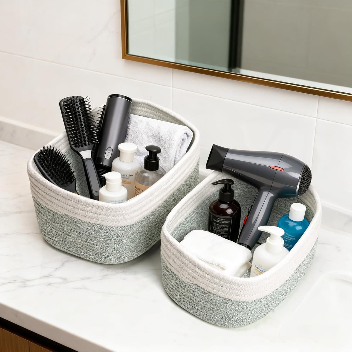 Withosent Juego de 4 Cestas Almacenaje Tejida con Cuerda de Algodón, Cesta Bebe Organizadoras, Cajas Organizadoras Baño Decorativas para Armarios, Salones, Juguetes, Cambiador — view 4