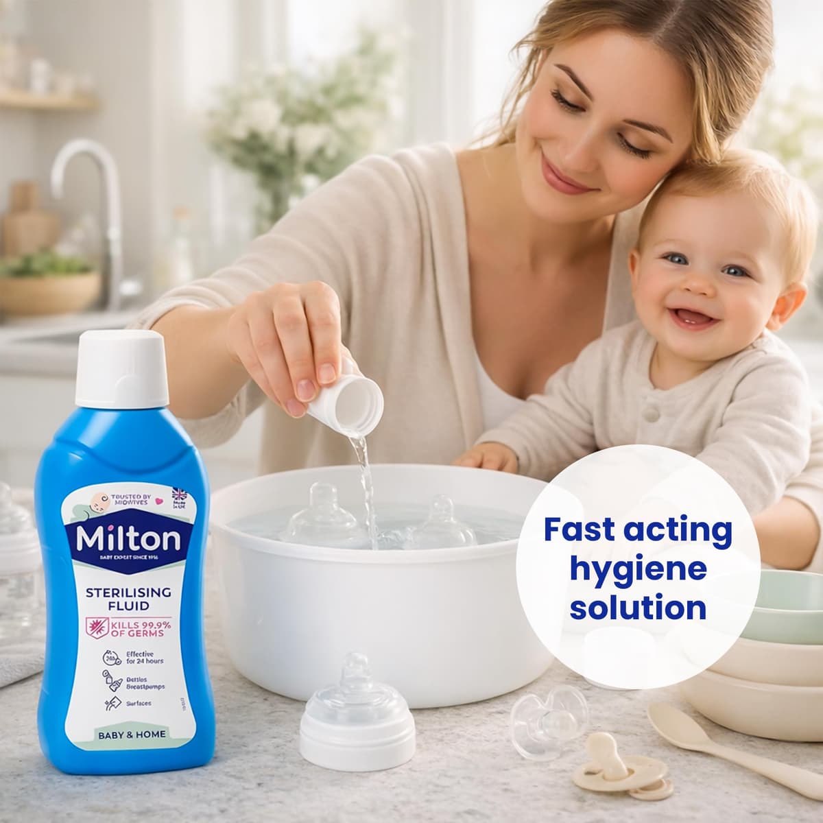 Milton Sterilising Fluid 500ml Trusted Cold Water Steriliser for Baby Bottles Feeding Equipment Breast Pump Accessories and Household Items Fast Effective Hygiene Care — view 2