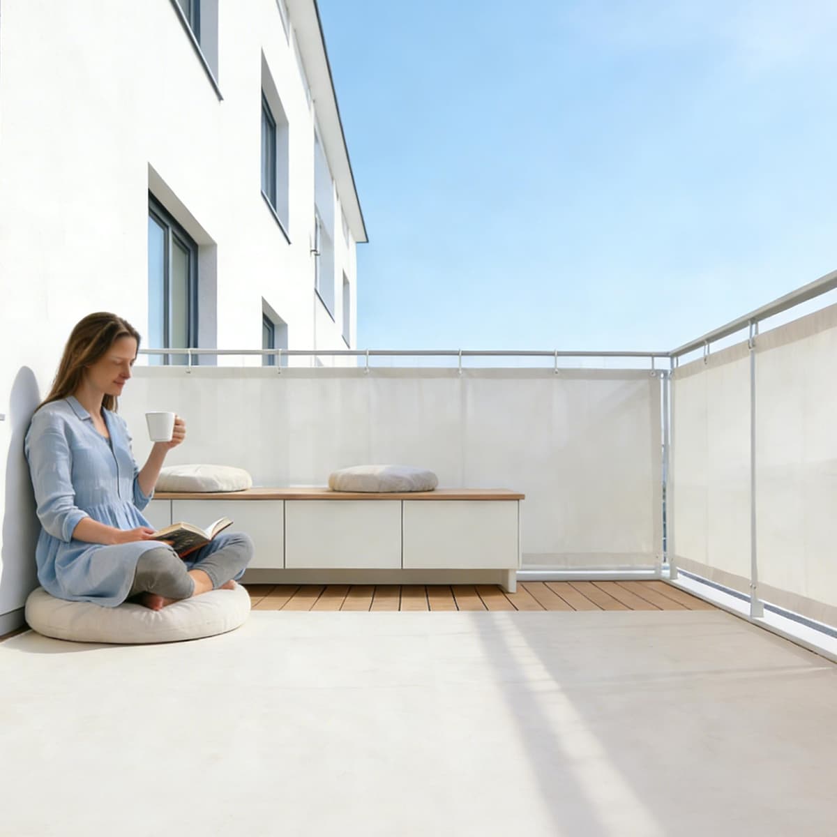 Sunnylaxx Balcon Privacidad 90x300cm Crema, Pantalla De Privacidad Balcon Protección PES, Incluye Bridas para Cables — view 2