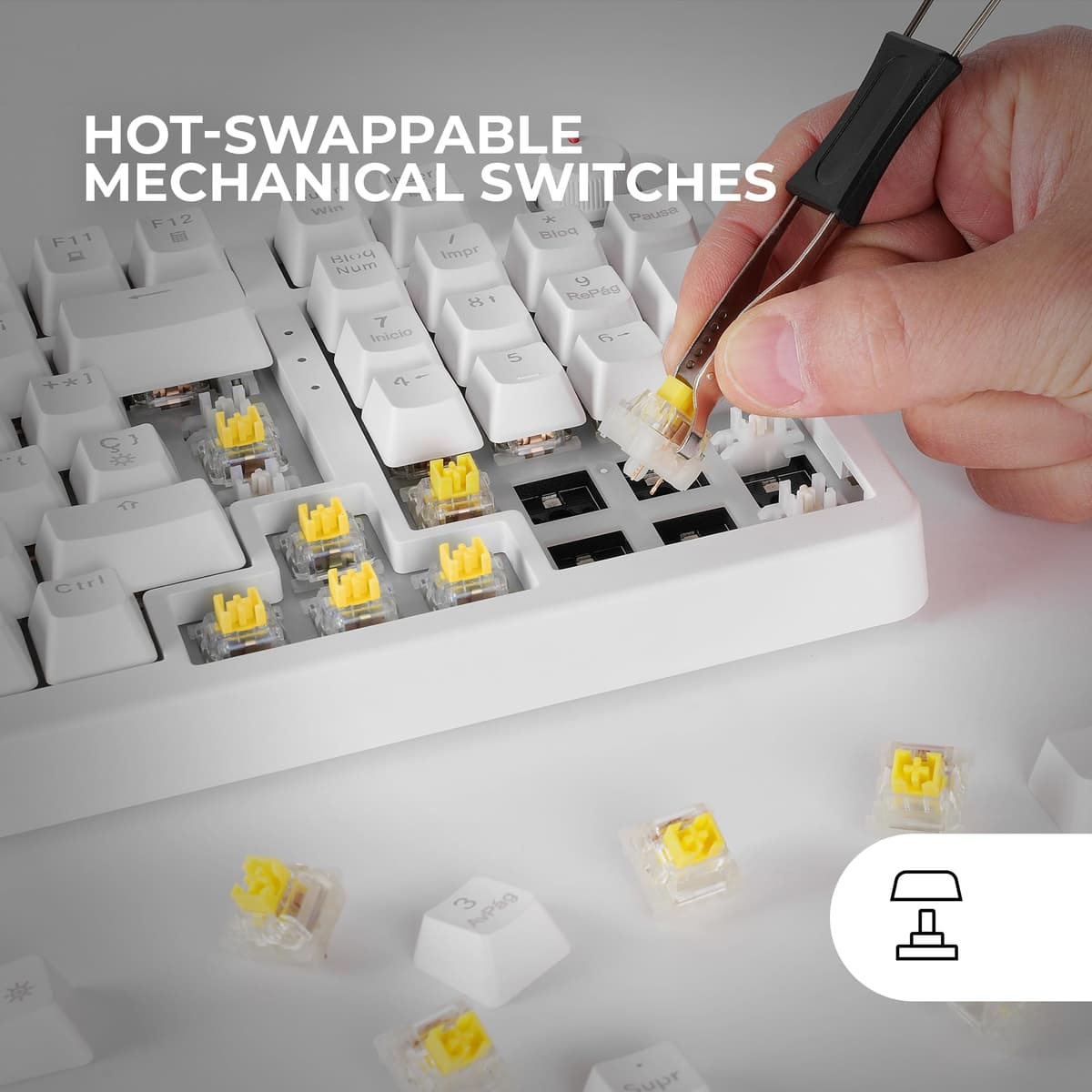 Mars Gaming MKPRO, US, Teclado Mecánico Gaming Completo, RGB Chroma, Switches Hot-Swap Mecánicos, Antighosting, Rueda de Control, Software, Multiplataforma, Switch Silent, Blanco — view 4