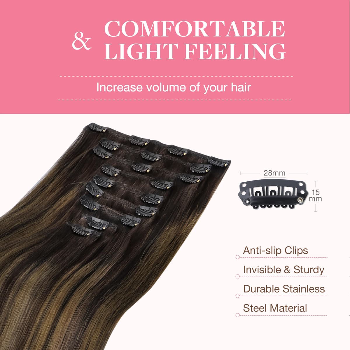 GOO GOO Clip in Hair Extensions Human Hair, 18inch 150g 9Pcs, #2 Dark Brown, Hair extensions for women, Human Hair Extensions Clip in — view 310