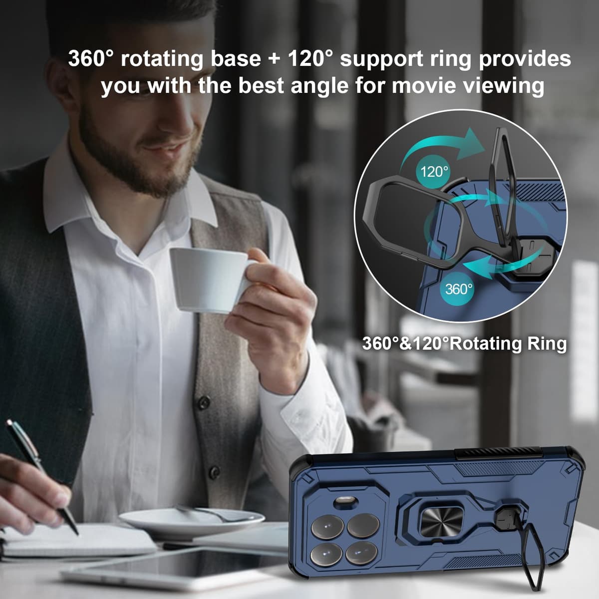 Funda para CMF Phone 2 Pro, Carcasa Antigolpes con Soporte anular metálico, Case Protectora de Grado Militar, Negro — view 1544