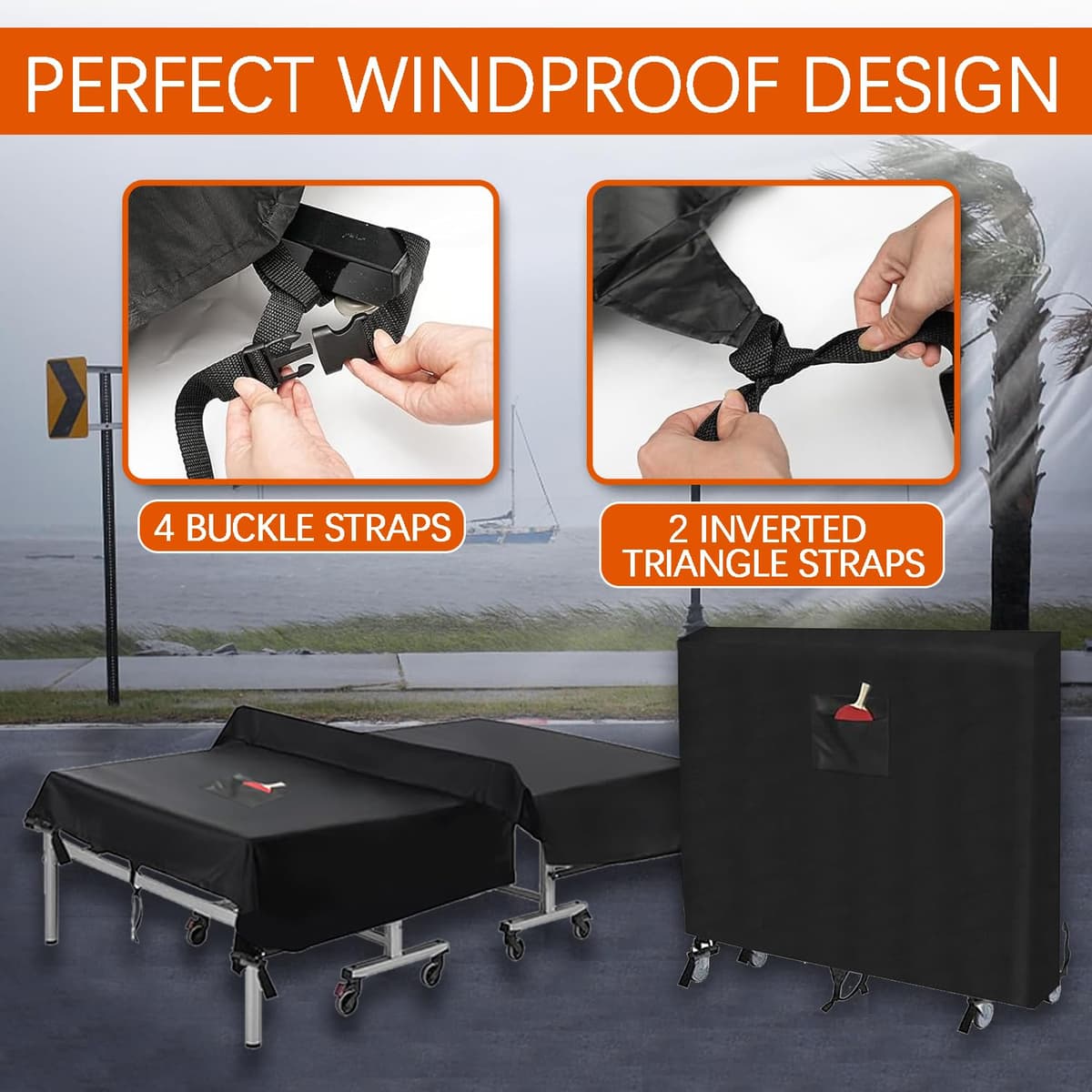 Funda para mesa de ping pong para exterior e interior Funda resistente 600D paras mesa de tenis des mesas impermeable con hebillas paras mesas plegables y planas,Plata,165x70x185cm — view 5