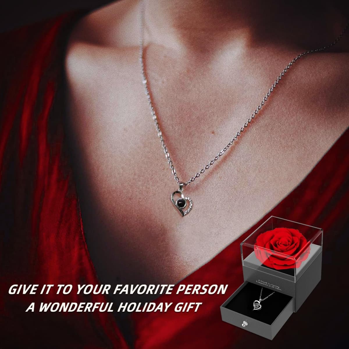 Zynxel Rosa Eterna, Regalos originales para mujer - Día de la Madre, San Valentín, Caja con Flores Estabilizadas, Collar Corazón de Perno, Regalo para Aniversario, Fiestas y Ocasiones Especiales — view 5