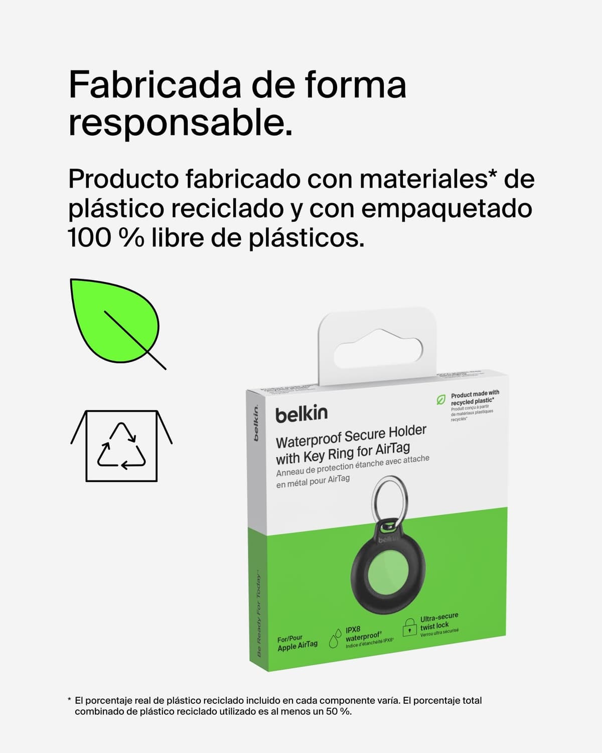 Belkin Secure Holder Funda Impermeable con Llavero para AirTag, Cubierta Resistente y antiarañazos, Accesorio Protector con Anillo para Llaves, Mascotas, Mochilas, Maletas y Otros, Negro una Unidad — view 7