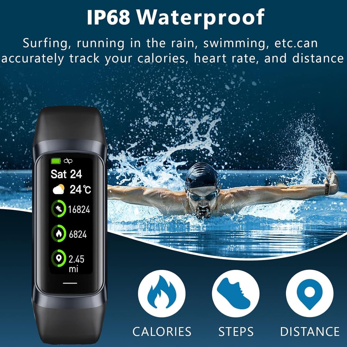 YJYK Fitness Tracker with 24/7 Heart Rate Blood Oxygen Sleep Monitor,Activity Tracker with 1.1" AMOLED Touch Color Screen, Multiple Sport Modes Step Counter,IP68 Waterproof for Women Men (Black) — view 3
