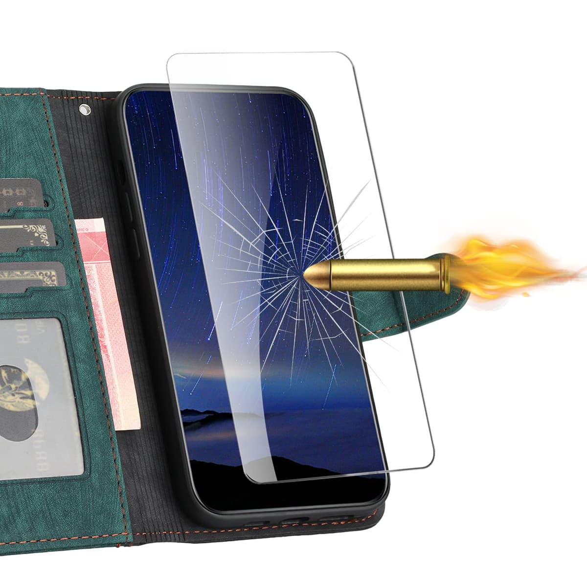 Funda Compatible con Samsung Galaxy A14 5G,Regalar 2 Piezas Protector de Pantalla.Flip Leather Edition,Funda de Cuero PU con Cáscara de TPU,[Soporte Plegable] [Cierre magnético]-Verde — view 2