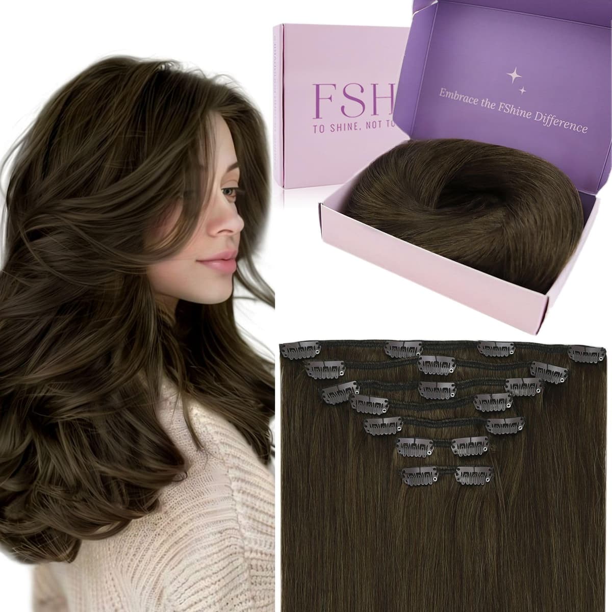 Fshine Clip in Hair Extensions Human Hair Copper Hair Extensions 18 Inch 120 g 7 pcs Color 330 Natural Straight Hair Extensions for Women Real Human Hair — view 26