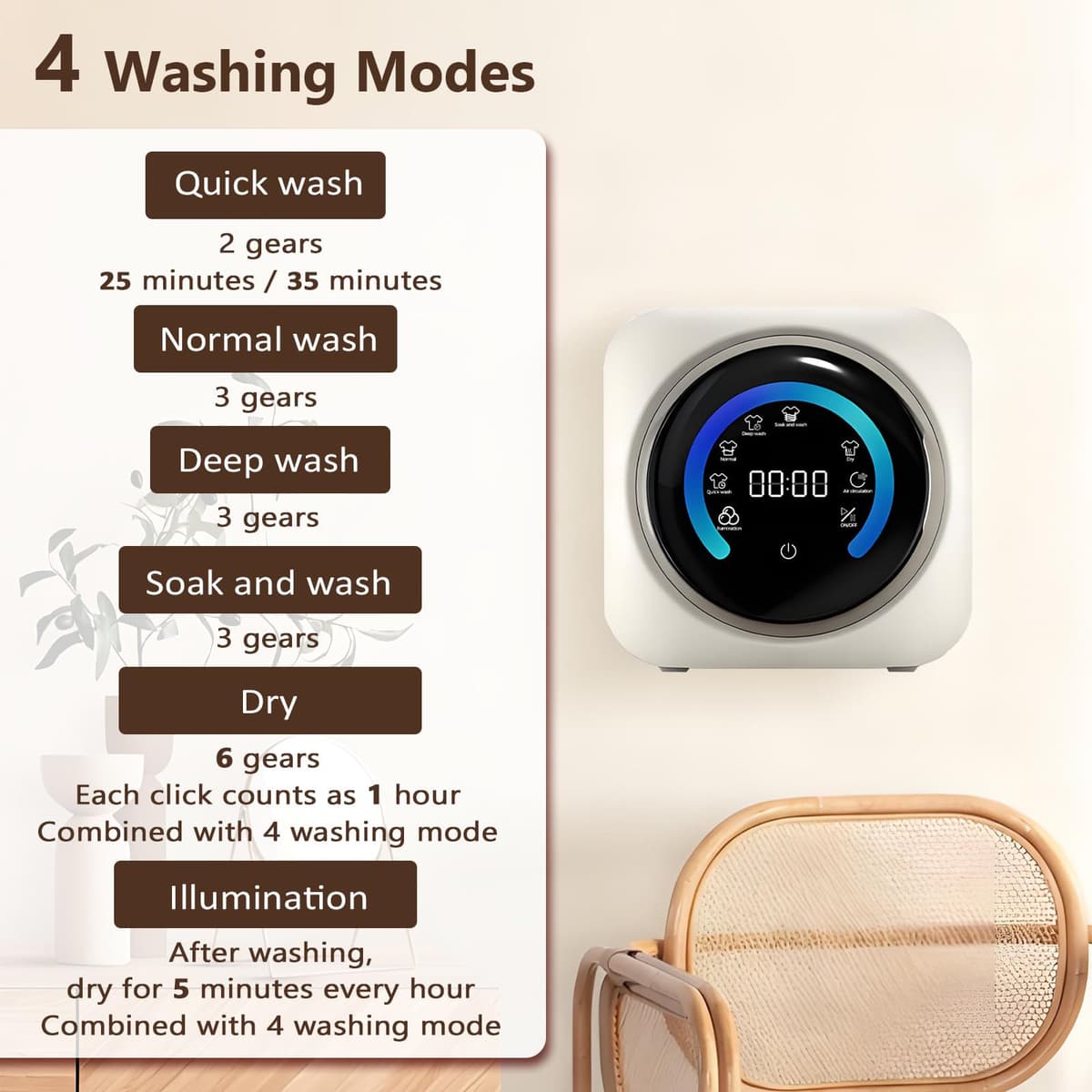 BANGBANGJI Mini Lavadora y Secadora portátil 2 en 1, Lavadora de Pared Totalmente automática de 3,5 L con Tambor Frontal, Ideal para Ropa pequeña, Ropa Interior y Calcetines Desktop — view 3