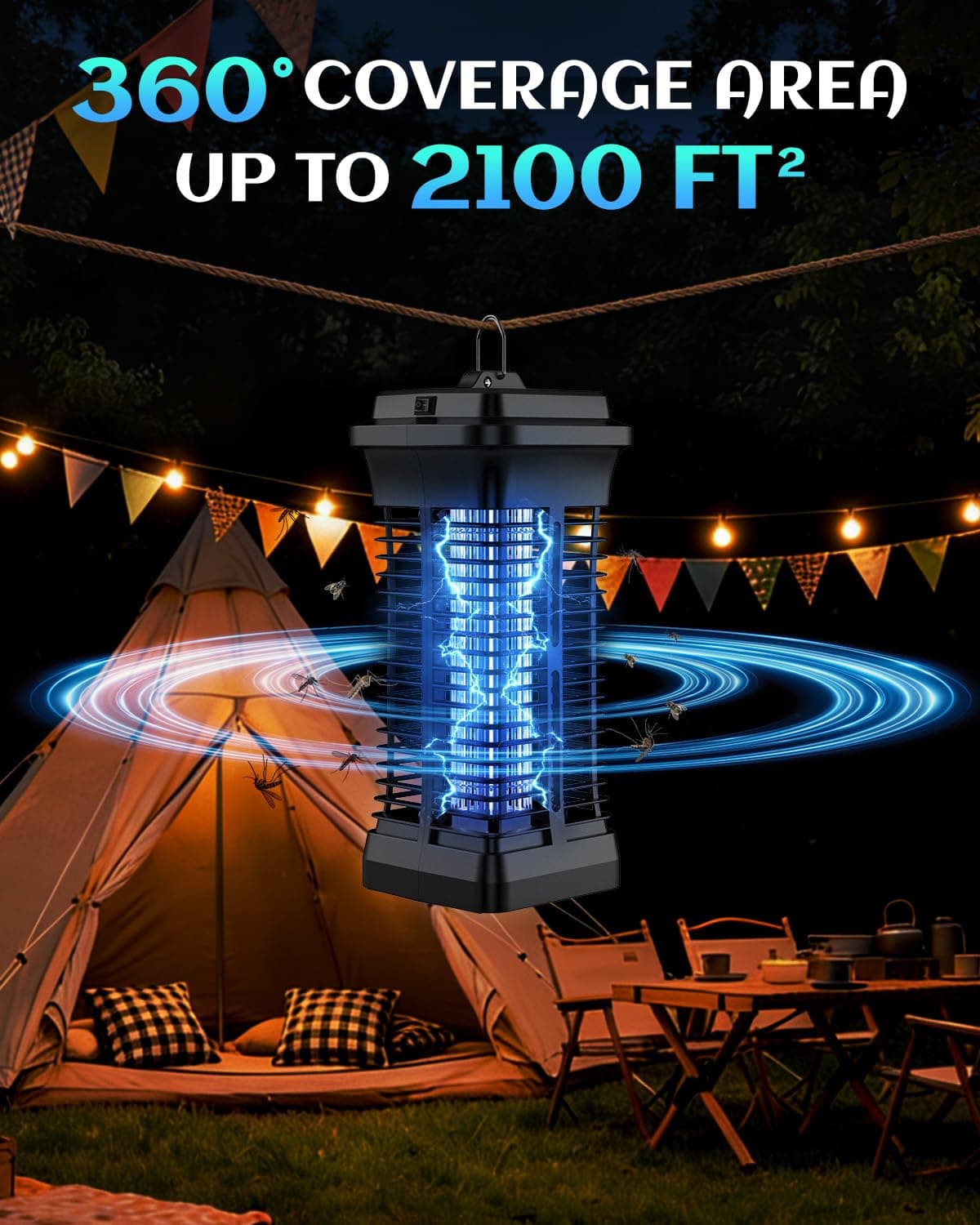 Electric Bug Zapper 4200V Indoor/Outdoor, Mosquito Killer & Fly Zapper, Hanging Mosquito Lamp, 6.6FT Power Cord, Electric UV Insect Killer Waterproof for Patio Backyard Garden — view 5