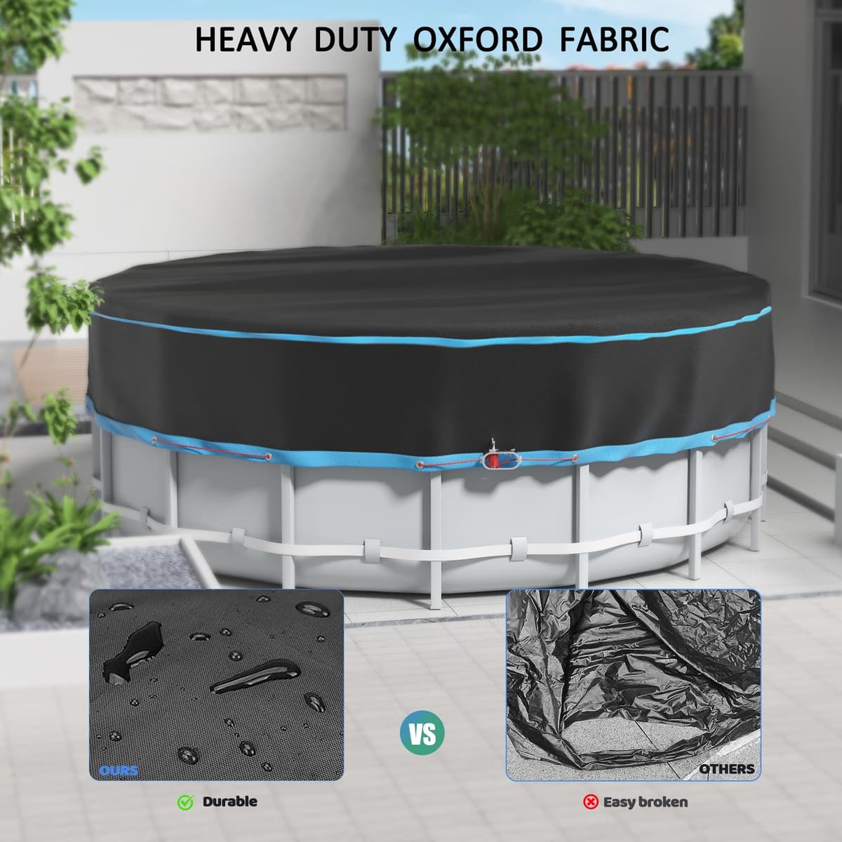 8 Ft Round Pool Cover, Heavy Duty Pool Cover for Above Ground Pools, Swimming Pool Cover with Storage Bag Solar Covers for Above Ground Pools, Waterproof & Dustproof — view 4