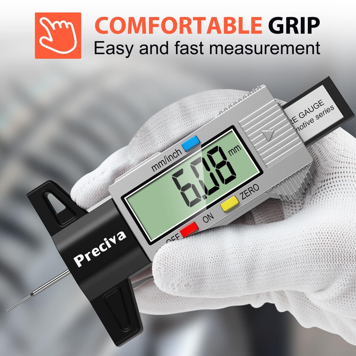 Tyre Tread Depth Gauge, Preciva Silver 0-25.4mm/Inch Digital Tire Checker UK, Tyres Depths Measuring Tool with Large LCD Screen for Cars, Trucks, Vans — view 6