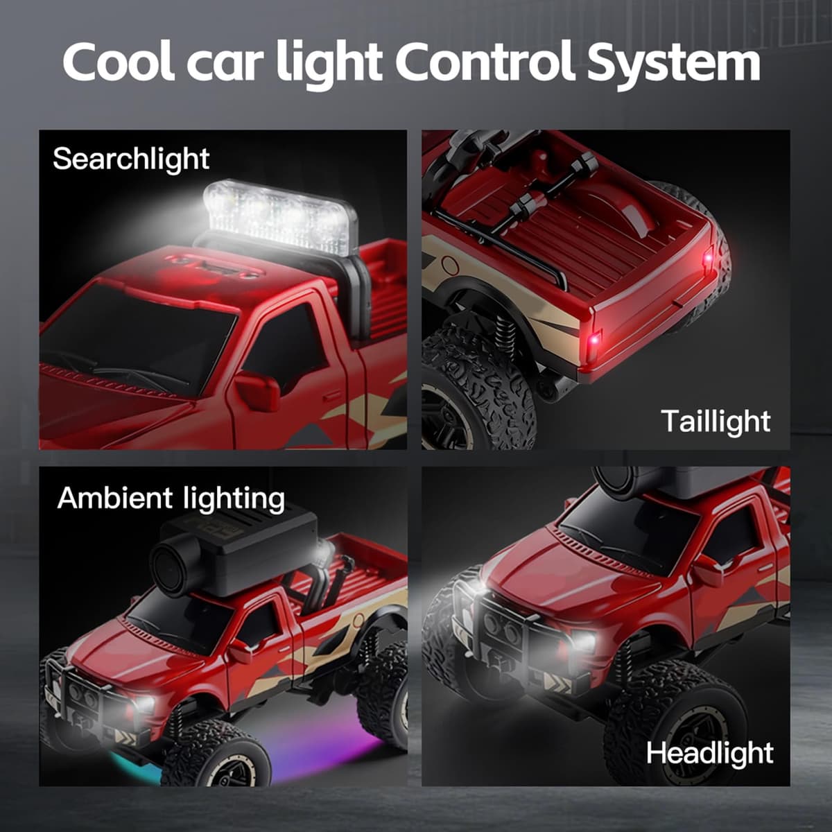 Dilwe Coche RC con Cámara 2,4G, Vehículo Todoterreno con Control Remoto con Cámara HD, Luces LED Giroscópicas Controladas por Aplicación para Conducción Inmersiva (Rojo) — view 5