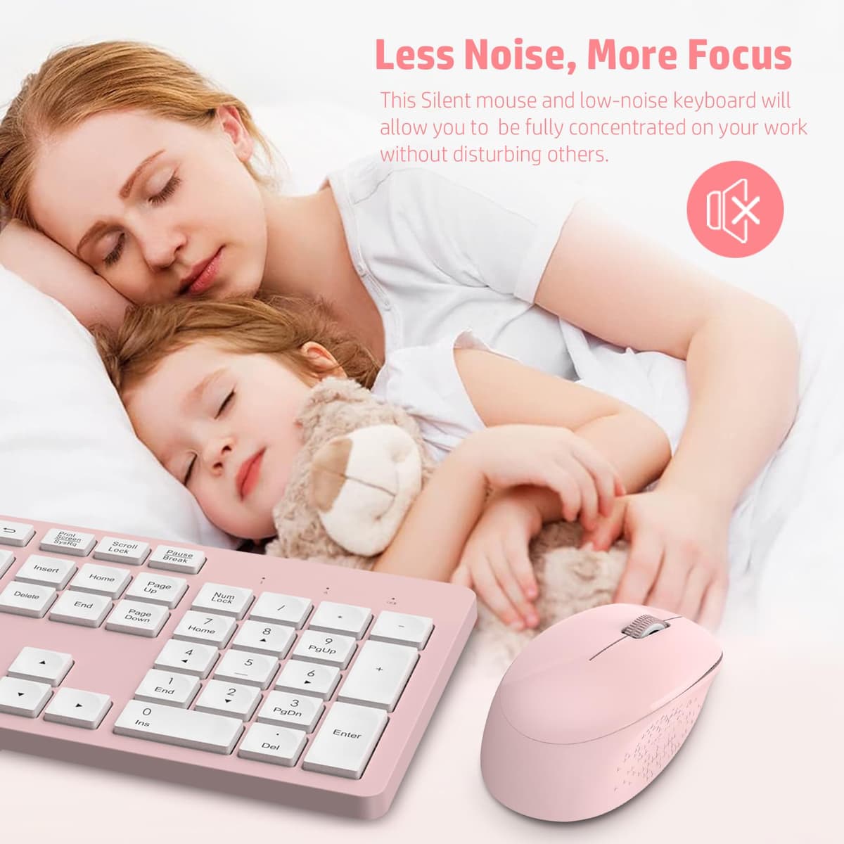 LeadsaiL Wireless Keyboard and Mouse Set, 2.4GHz USB Computer Keyboards and Mouse Combo, Ergonomic Design with 12 Multimedia Shortcuts for HP/Lenovo Laptop and Mac-Pink — view 5