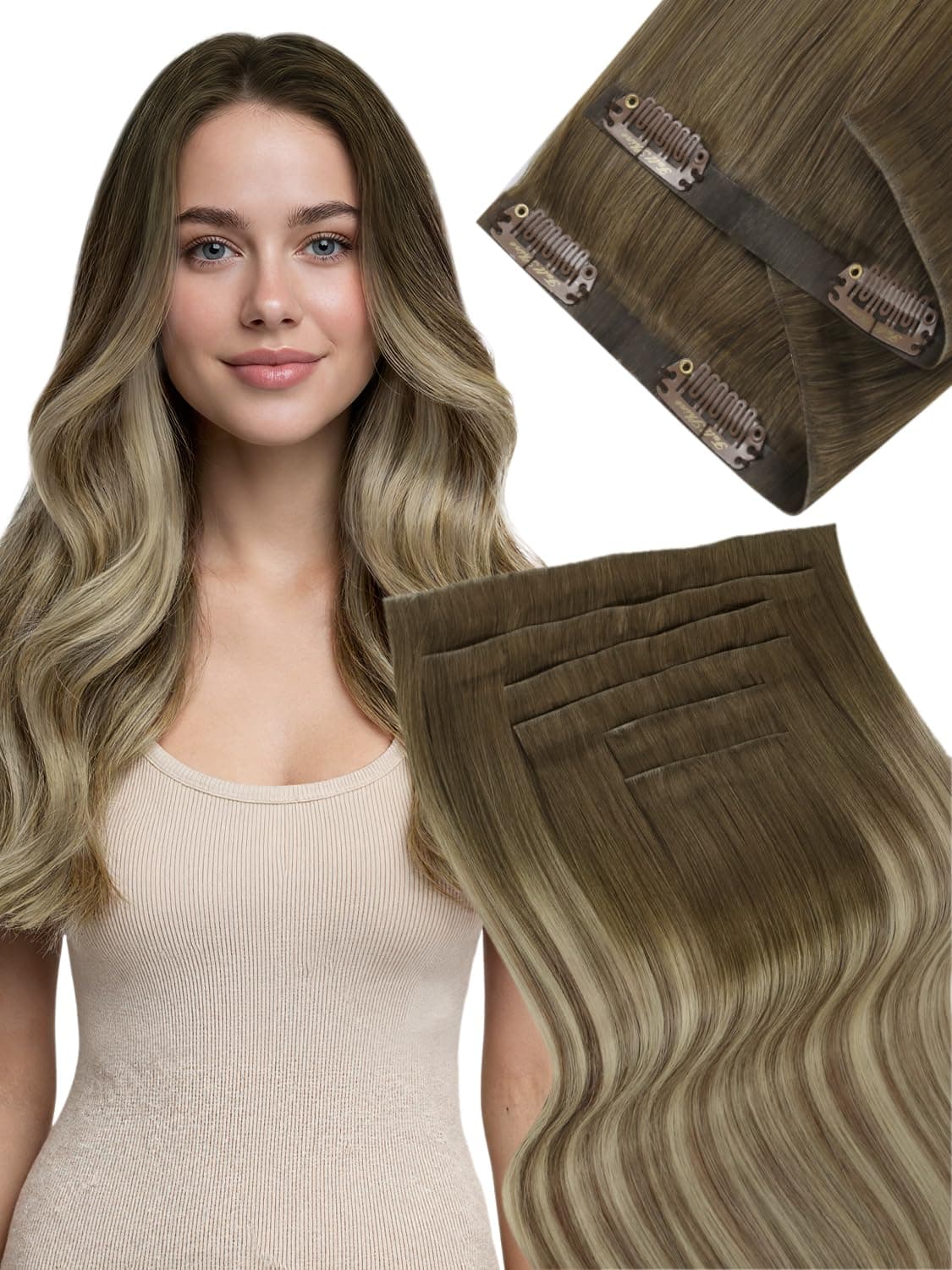 Fshine Clip in Hair Extensions Human Hair Copper Hair Extensions 18 Inch 120 g 7 pcs Color 330 Natural Straight Hair Extensions for Women Real Human Hair — view 50
