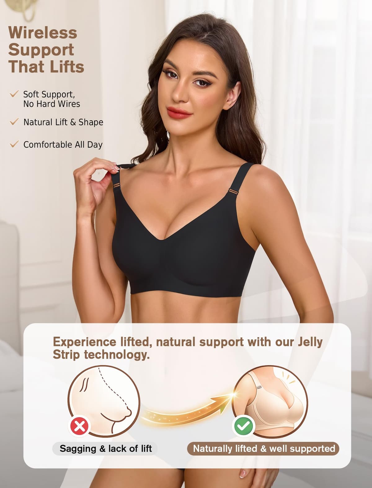 Sujetador sin Aros Mujer, Sujetador Reductor Push Up con Relleno Cómodo Sujetadores Mujer sin Aro Sostenes de Mujer Talla Grande Sujetador Invisible Diario Bralette sin Costuras — view 3