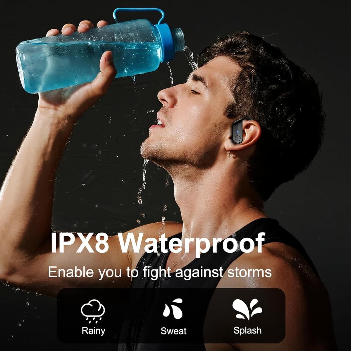 Wireless Earbuds Sports, 2026 Bluetooth 5.4 Headphones with 70H Deep Bass Over Ear Buds, IPX8 Waterproof ENC Noise Cancelling Earphones, Running Headphones with Earhooks, USB-C Headset for Workout/Gym — view 4