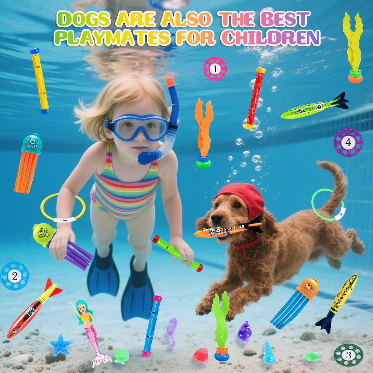 33 Piezas Juguetes de Buceo en Piscina, Juguete Subacuático para Niños, Conjuntos de Juguetes Natación Subacuática con Bolsa de Almacenamiento Juegos de Agua en Verano para Niños — view 4
