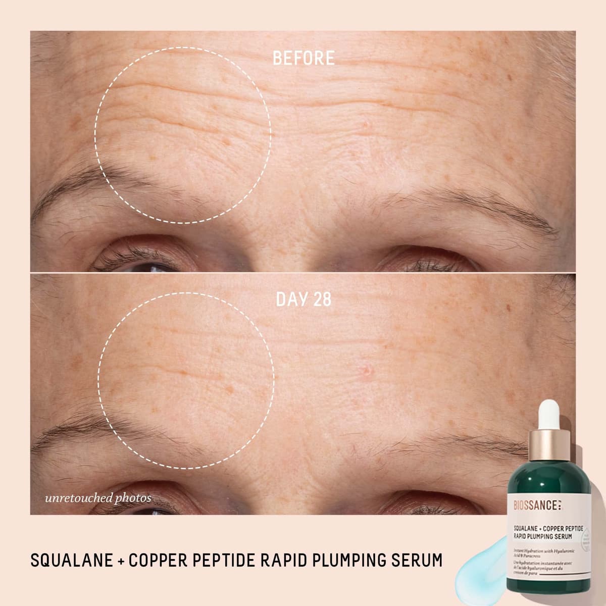 Biossance Squalane + Copper Peptide Rapid Plumping Serum 12ml - Face Serum for All Skin Types - Visibly Plumping + Firming Skin, Fine Lines + Wrinkles, Vegan Copper Peptides, Hyaluronic Acid — view 5