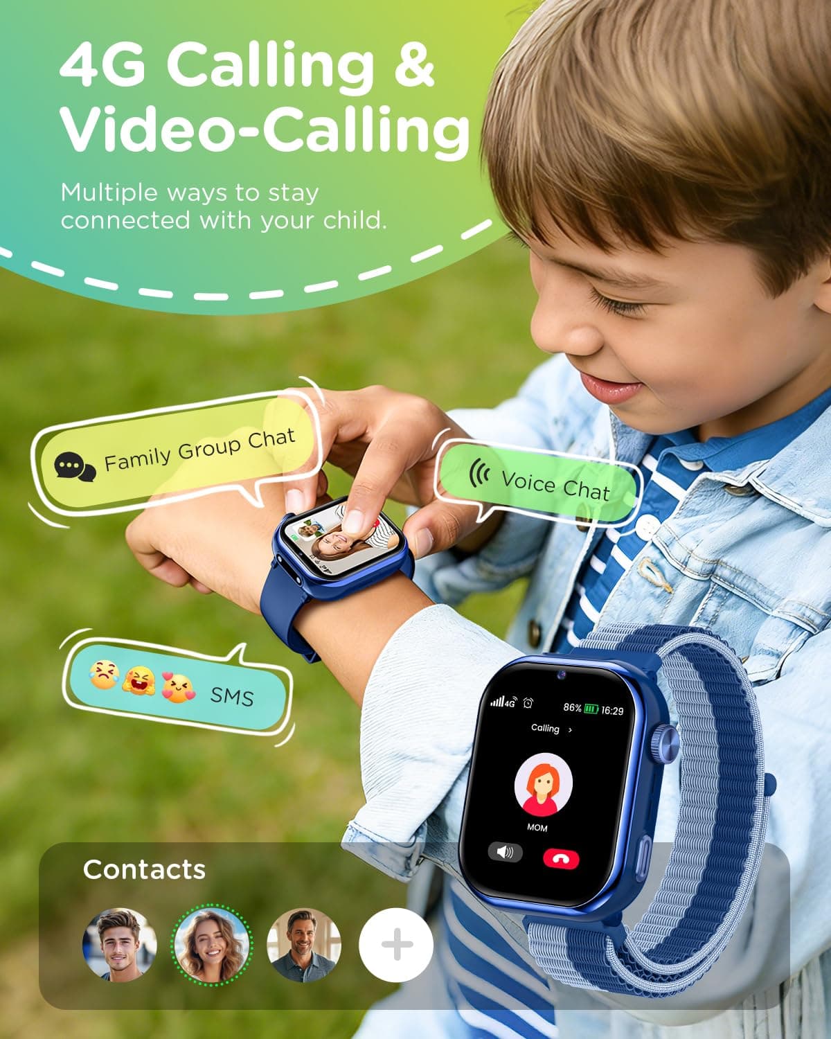 4G Reloj Inteligente Niño, 1.83'' HD Smartwatch Niños con GPS y Llamadas, Videollamadas, Chat de Voz, Modo Escuela, Doble Cámara, Monitor de Sueño, Podómetro, Despertador IP68 para Niñas Niños Azul — view 2