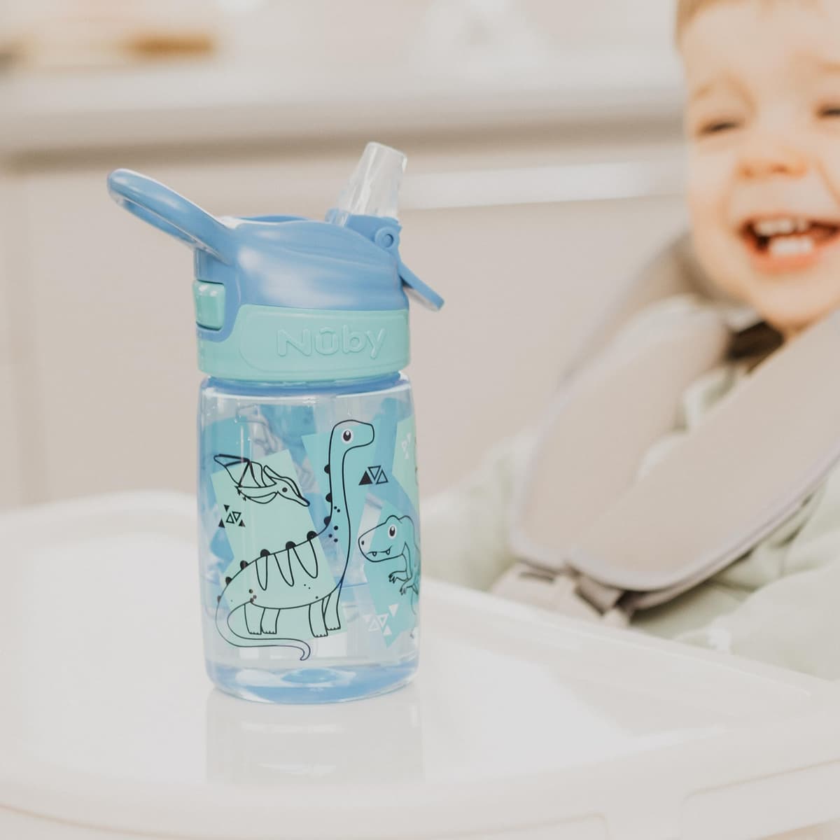 Nuby Incredible Gulp Water Bottle - No Spill Active Toddler Sippy Cup | 360ml / 12oz | Carry Handle | Dishwasher and Microwave Safe | Suitable Beaker for 18 Months Plus (Dinosaurs, Pack of 2) — view 3