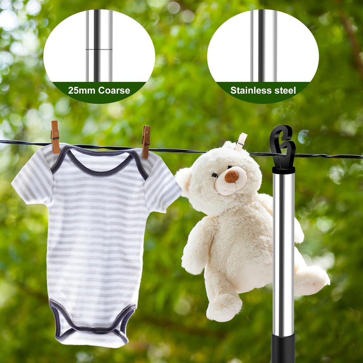 2.24 M Washing Line Pole Telescopic, Heavy Duty Stainless Steel Washing Line Prop, Clothes Props for Washing Line Outside, Home Garden Clothes Line Prop Laundry Support — view 4