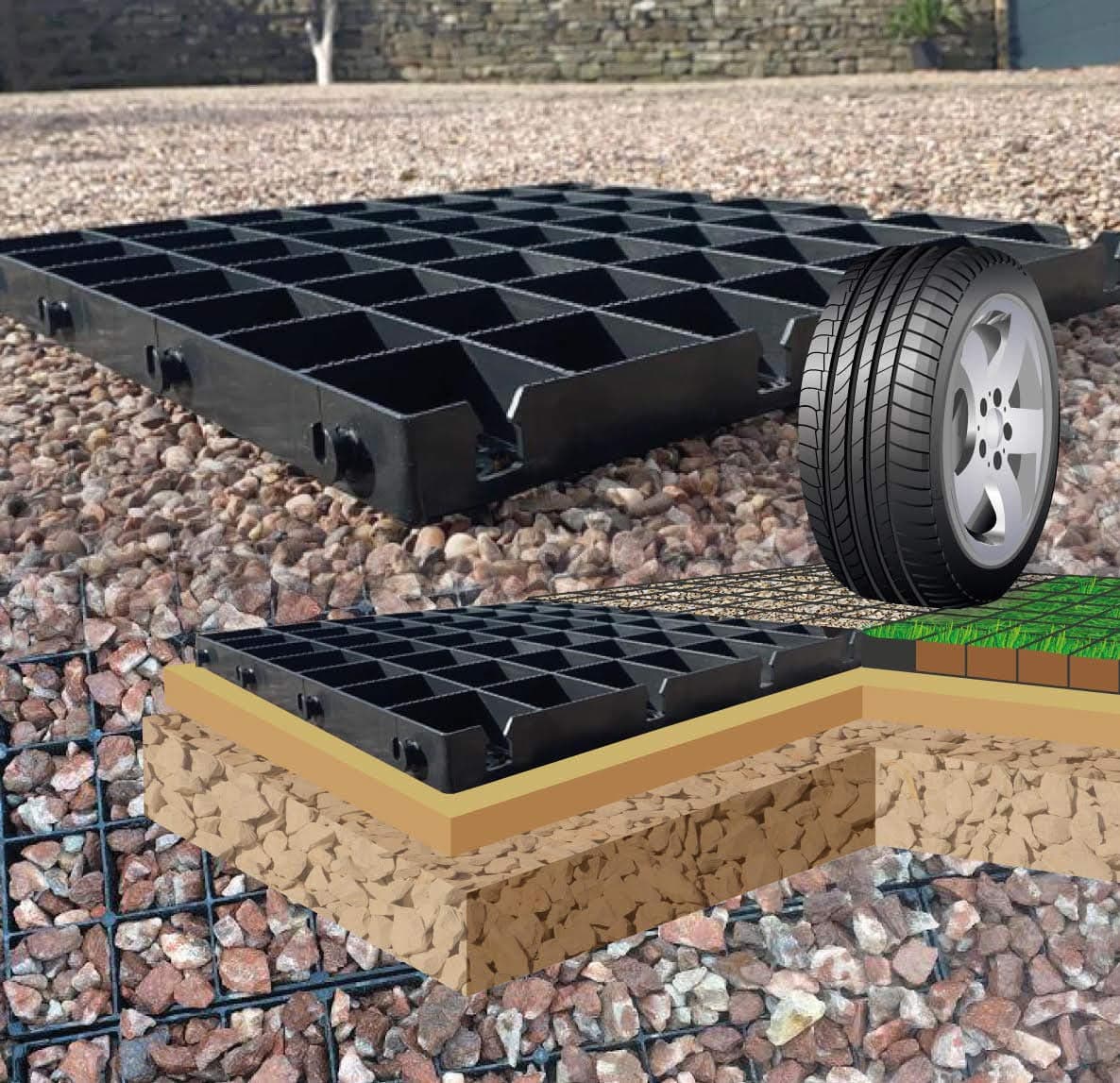 ECODECK Plastic Reinforced Heavy Duty Driveway Grids Pathway Drive Gravel Parking Grid (10 Square Meters)