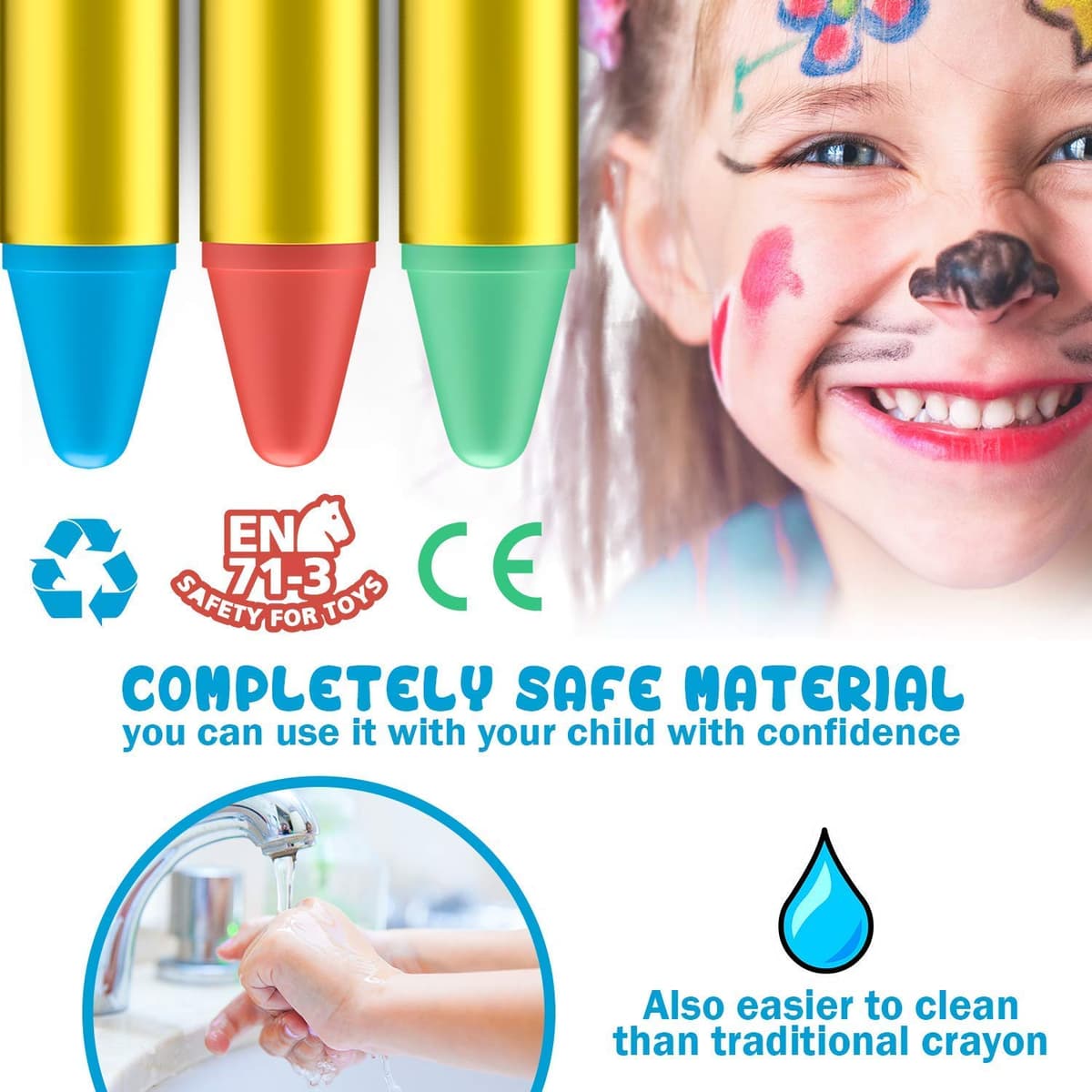 URAQT Pinturas, 28 Colores Crayones Niños de Seguridad No Tóxica, Maquillaje halloween para facial y corporal, Kit Maquillaje Festival Fiesta Cosplay Navidad — view 3