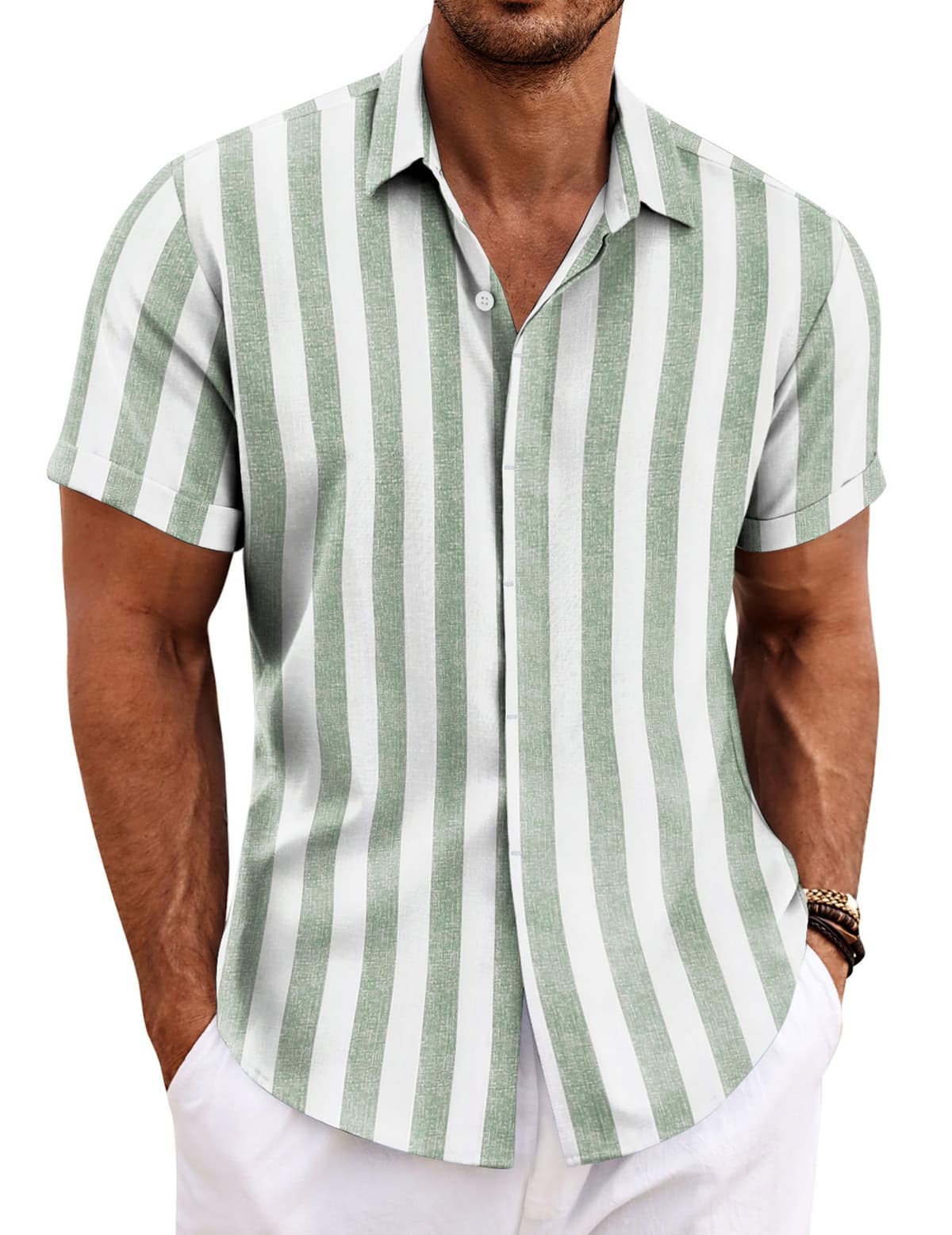 COOFANDY Men's Linen Shirts Short Sleeve Casual Shirts Button Down Shirt for Men Beach Summer Wedding Shirt — view 29