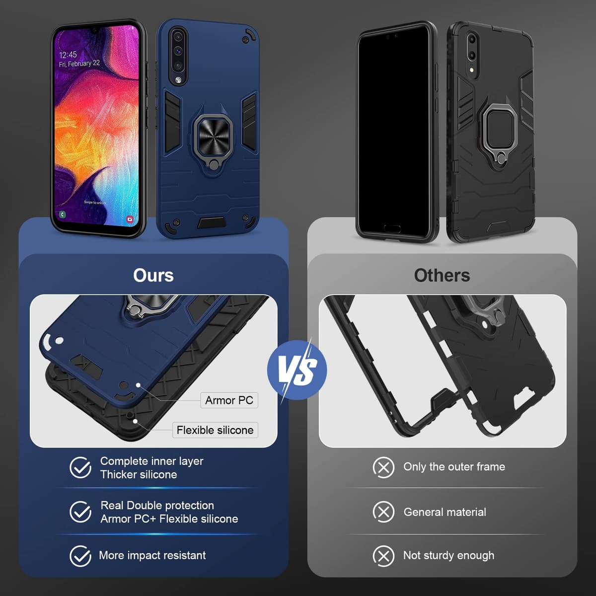 Funda para CMF Phone 2 Pro, Carcasa Antigolpes con Soporte anular metálico, Case Protectora de Grado Militar, Negro — view 1295