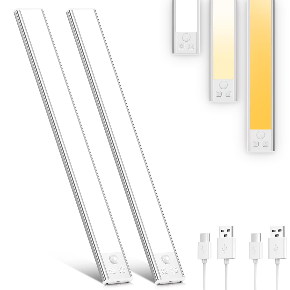 OUILA Under Cabinet Kitchen Lights, 64 LED [2 Pack] 3 Color Stepless Dimming Motion Sensor Lights Indoor, 1000mAh USB-C Rechargeable LED Lights for Cupboard, Kitchen — view 14