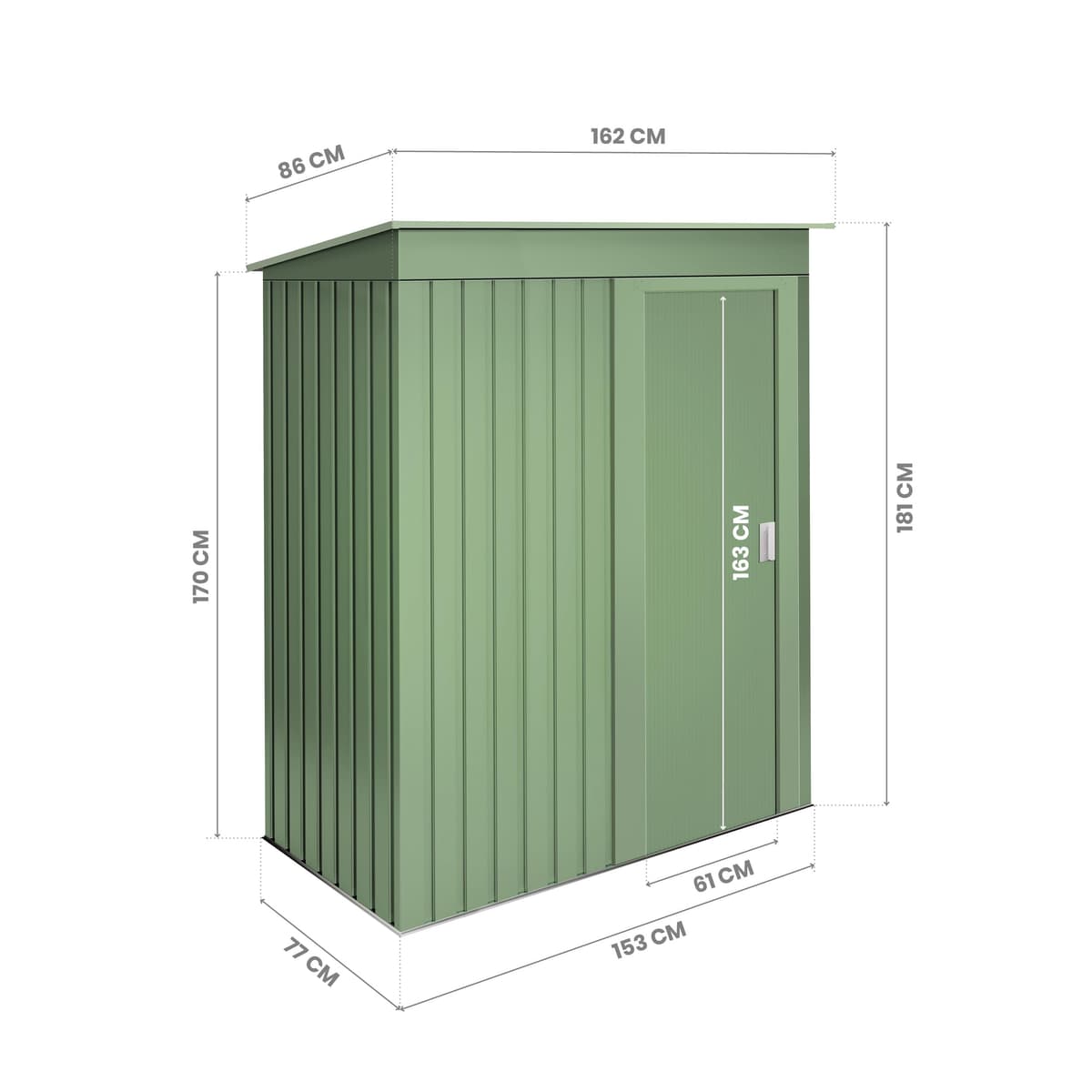 Wasabi - Armario Exterior Terraza 1,39m2 Neat Verde - Puerta Corredera - Techo Inclinado - 162x86x181cm - Caseta Jardín Resistente - Cobertizo Almacenamiento — view 4