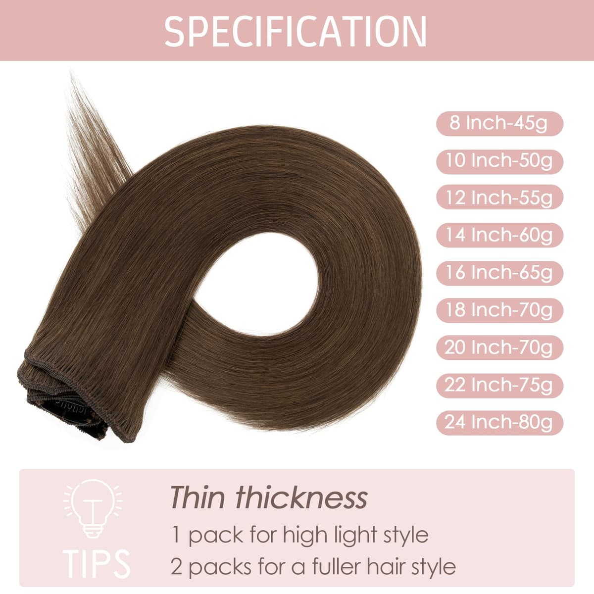 Silk-co 10inch Hair Extensions Clip in Hair Extension Human Hair #04 Medium Brown -Basic Thickness-Thin Weft- 8 Pieces Real Remy Straight Hair Extensions[50g] — view 17