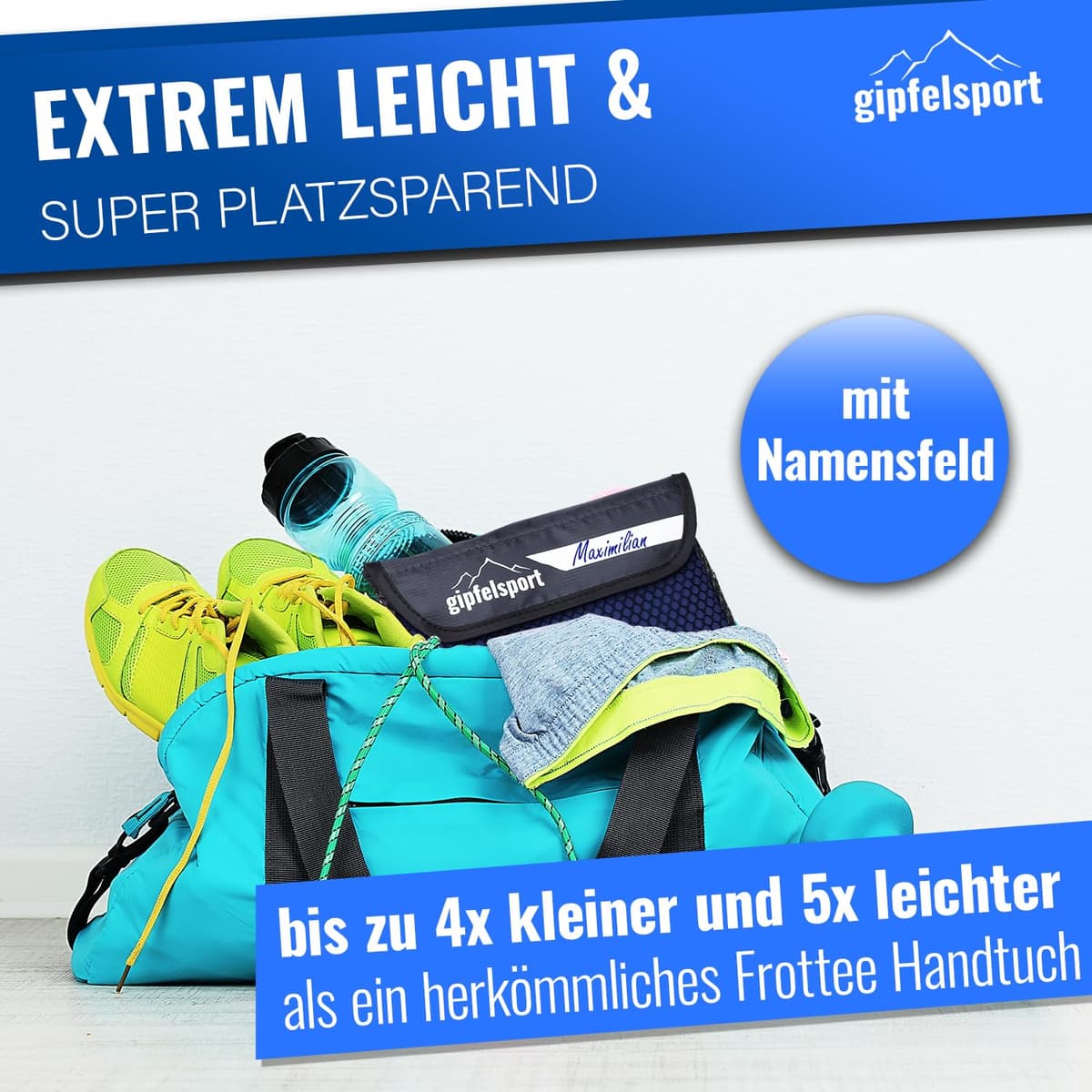 gipfelsport Toalla de Microfibra | Toalla de baño de Microfibra, Toalla de Viaje, Toalla de Playa | De Secado rápido, Ultra Ligero, Ahorro de Espacio | para niños, Hombres y Mujeres — view 3