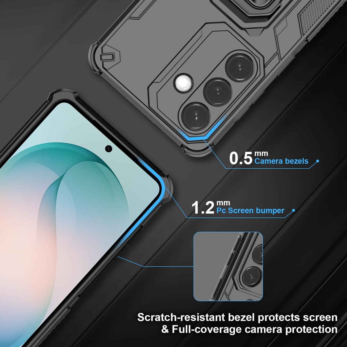 Funda para CMF Phone 2 Pro, Carcasa Antigolpes con Soporte anular metálico, Case Protectora de Grado Militar, Negro — view 381