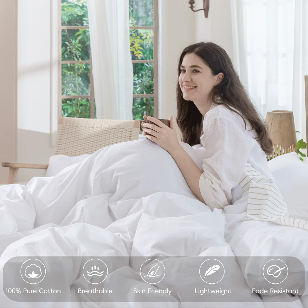 MooMee Bedding Duvet Cover Set 100% Washed Cotton Linen Like Textured Breathable Durable Soft Comfy (Tannish Linen Grey, King) — view 195