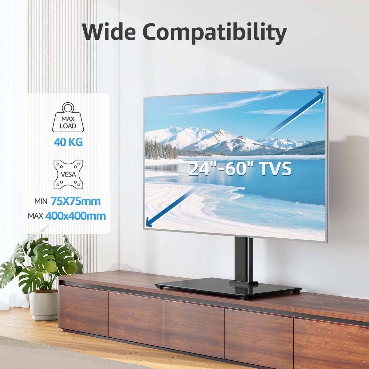 MONTUP Universal TV Stand for 24–60 Inch TV, Height Adjustable Table Top TV Stand Up to 40KG, Pedestal with Bracket Max VESA 400x400mm, EU1335 — view 2