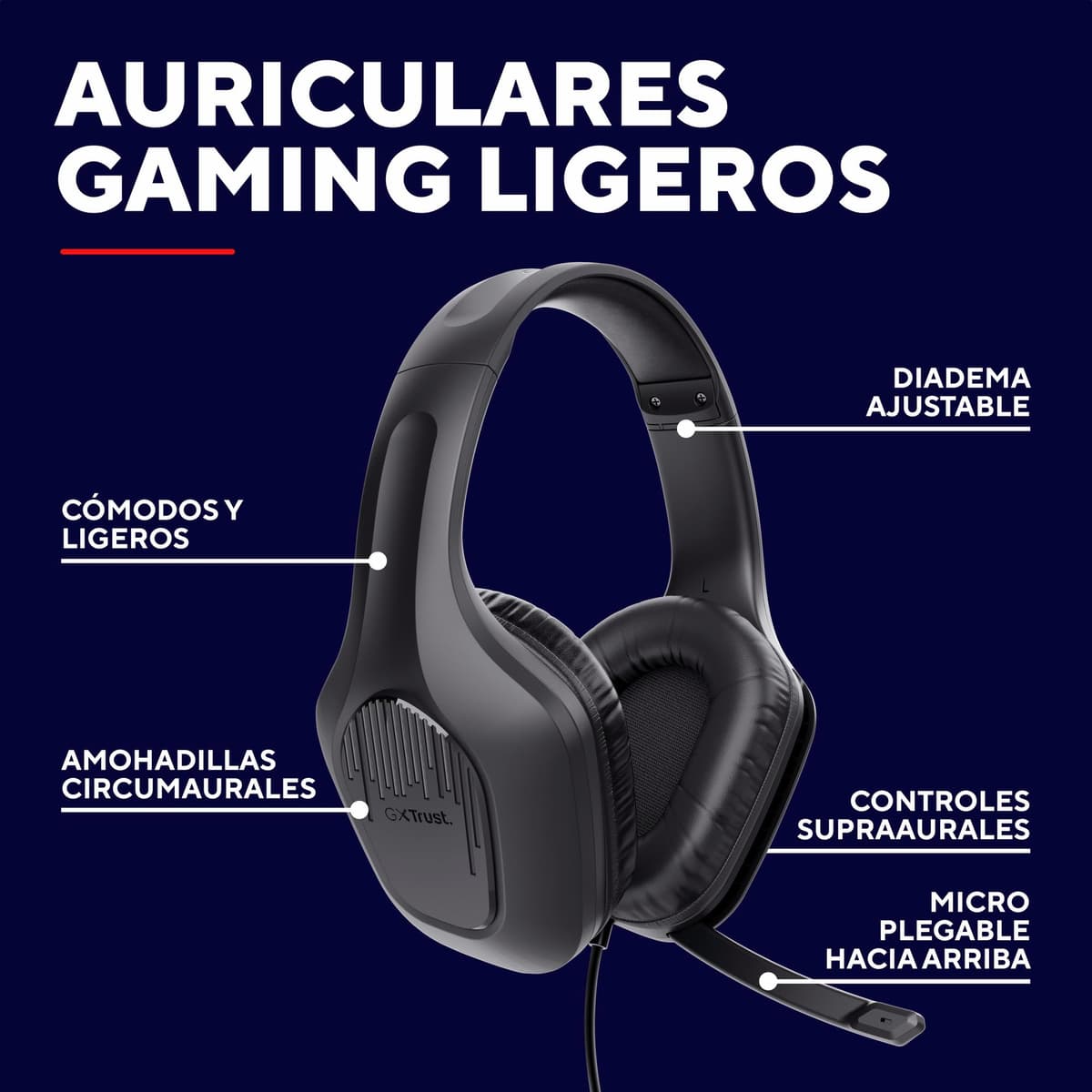 418 Rayne Lightweight Gaming Headset for PC Xbox PS4 PS5 Switch Mobile, 50mm Drivers, 3.5mm Connection, Foldable Microphone, 2m Over-Ear Wired Headphones, Black — view 2